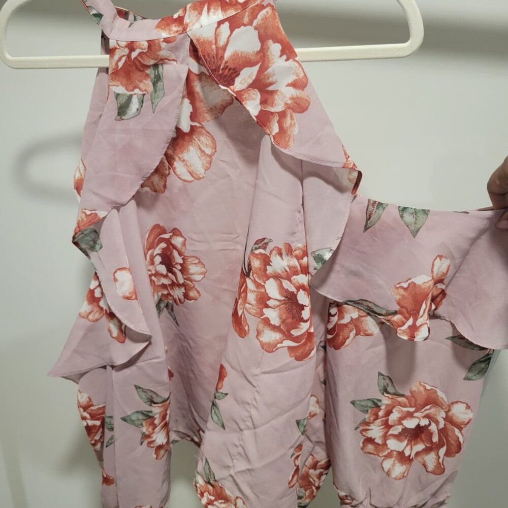 Pink Floral Halter Ruffle Blouse - Picture 3 of 9